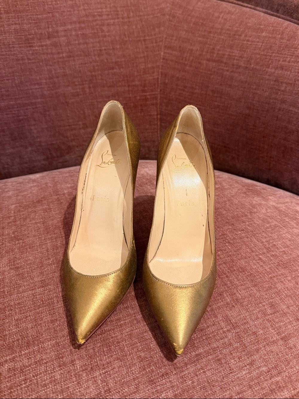 Christian Louboutin Metallic Gold Pointed-Toe Stiletto Pumps